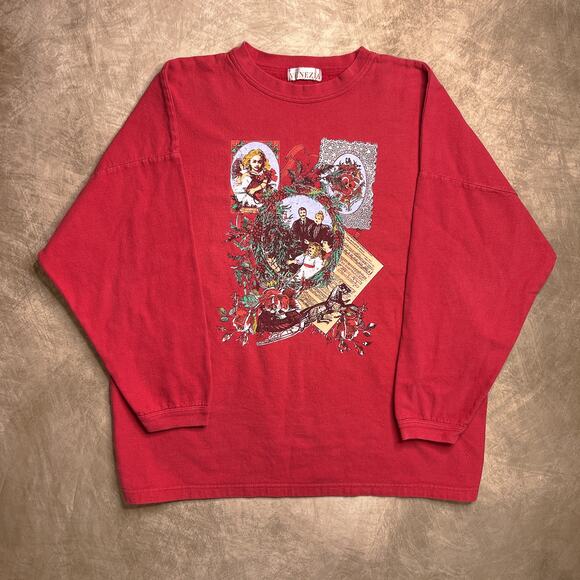 Vintage 90s Venezia Victorian Christmas Mistletoe Bough Graphic Print Sweater - Picture 5 of 5